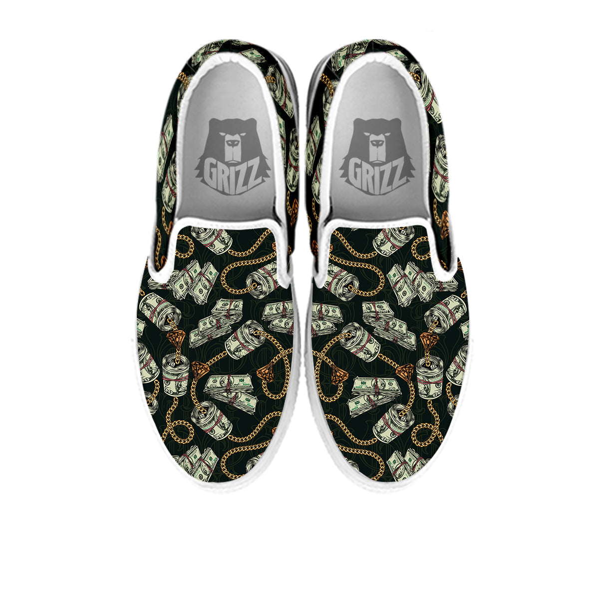 US Dollar Print Pattern White Slip On Shoes-grizzshop