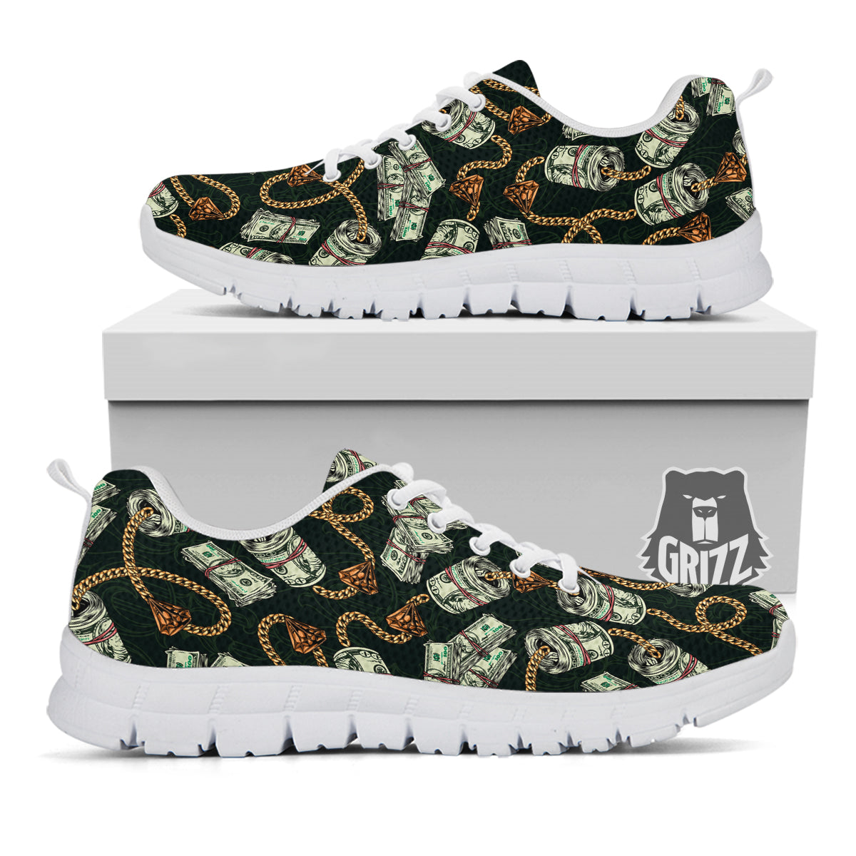 US Dollar Print Pattern White Sneaker-grizzshop