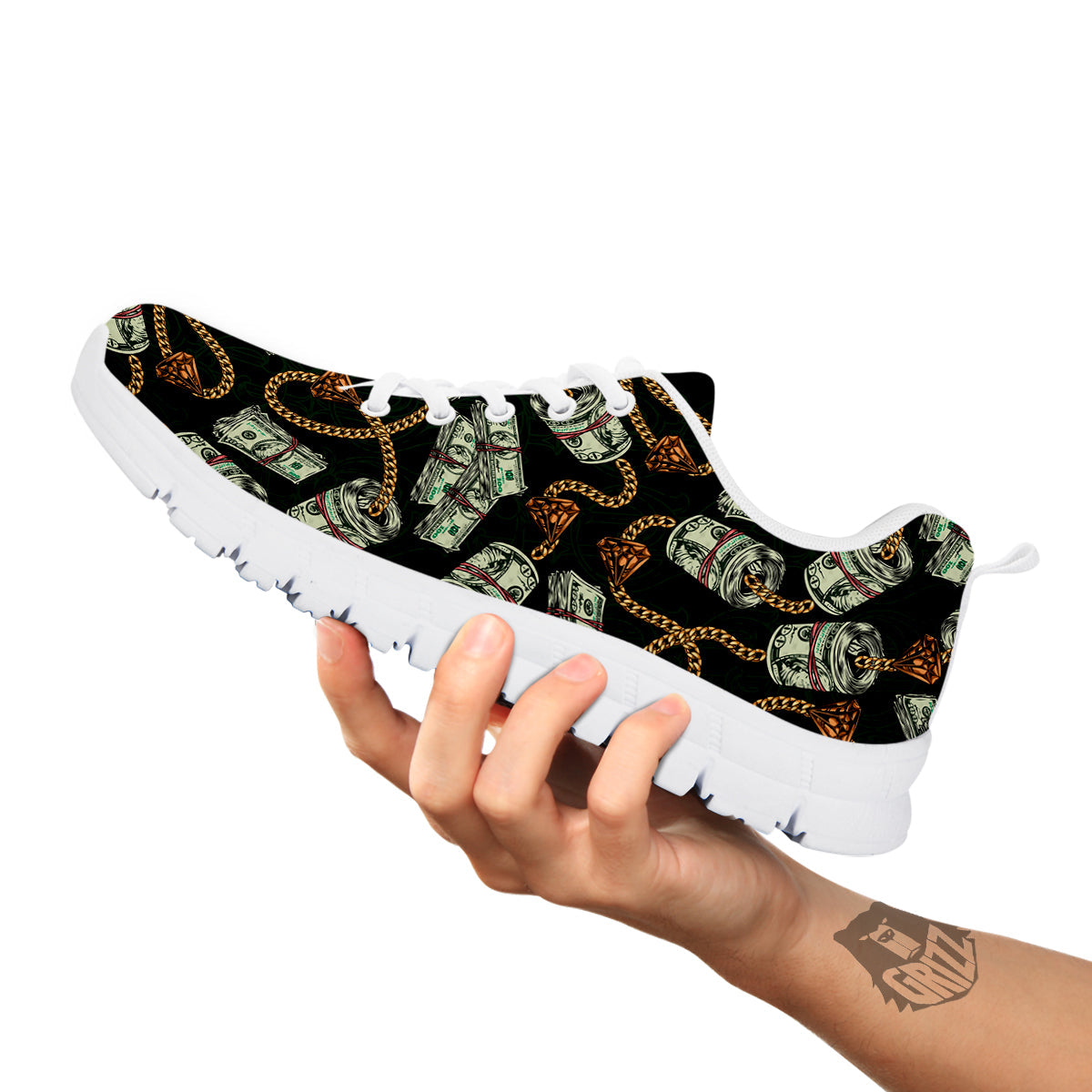 US Dollar Print Pattern White Sneaker-grizzshop