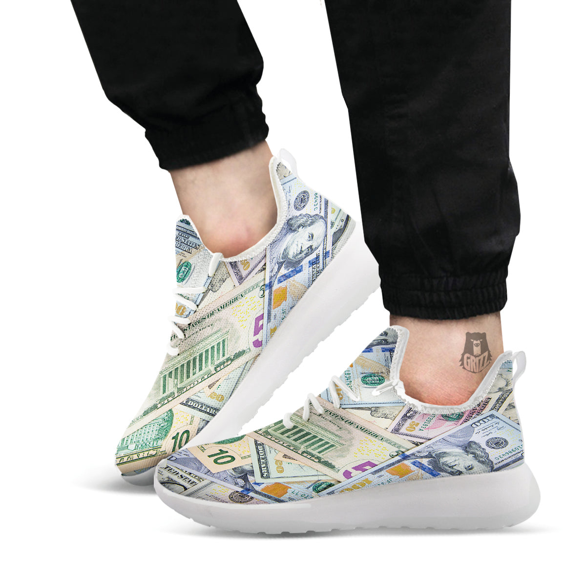 US Dollar Print White Athletic Shoes-grizzshop