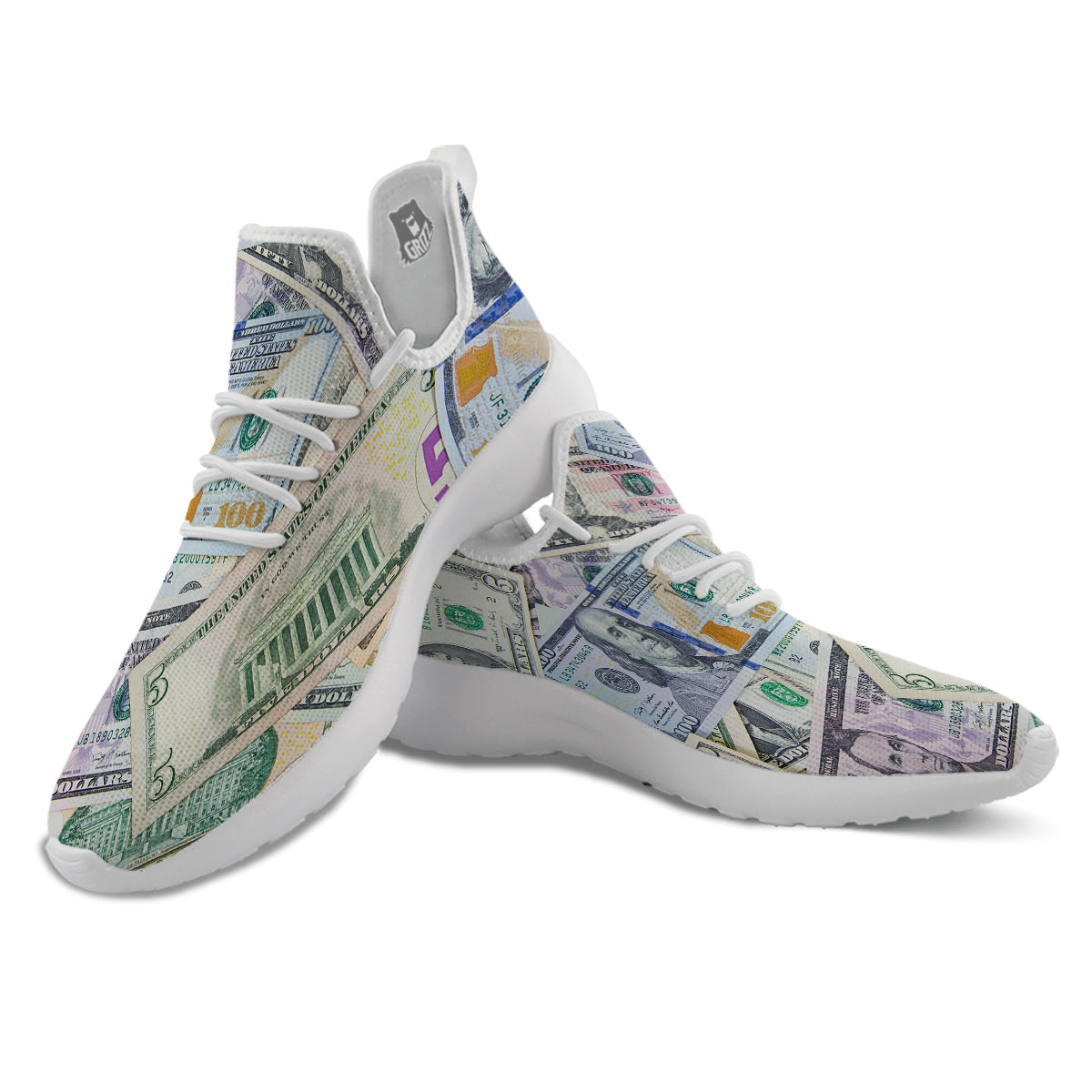 US Dollar Print White Athletic Shoes-grizzshop