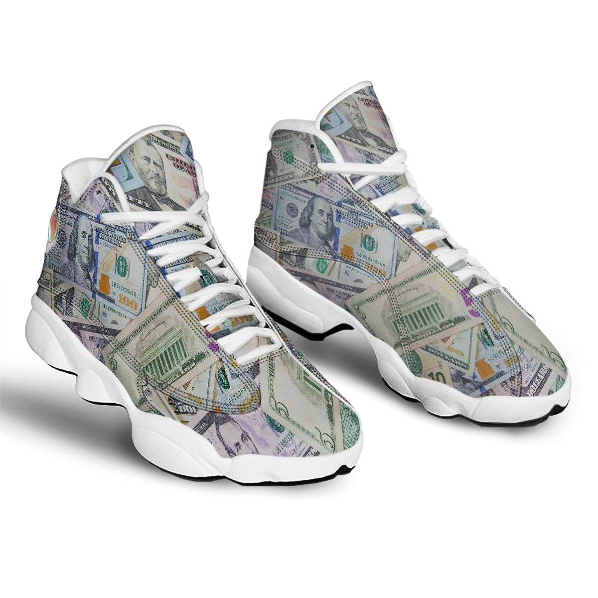 US Dollar Print White Basketball Shoes-grizzshop