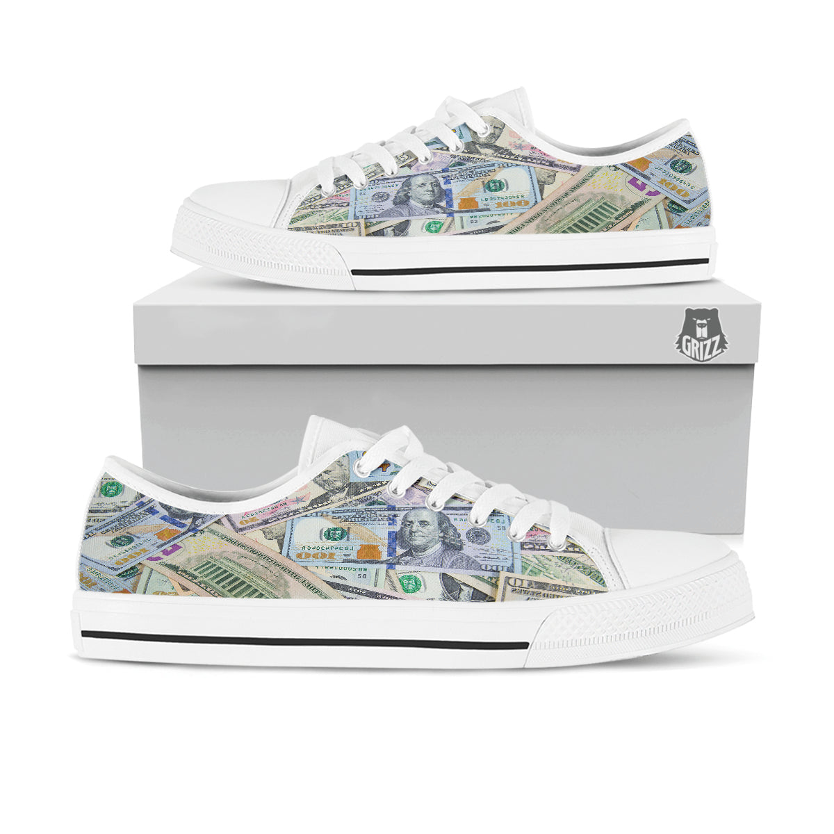 US Dollar Print White Low Top Shoes-grizzshop