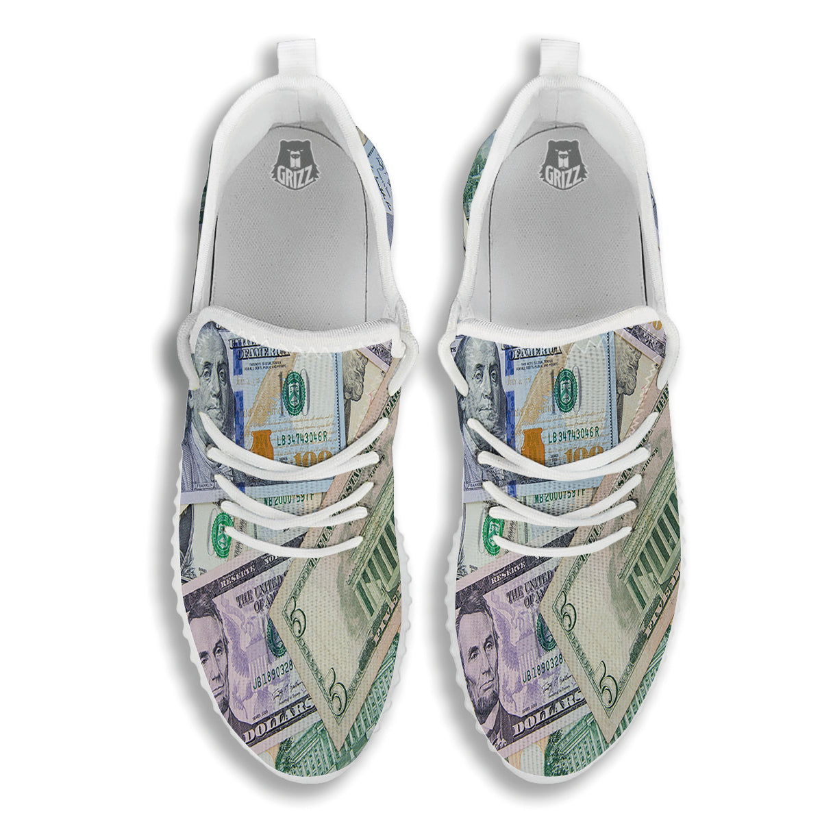US Dollar Print White Walking Shoes-grizzshop