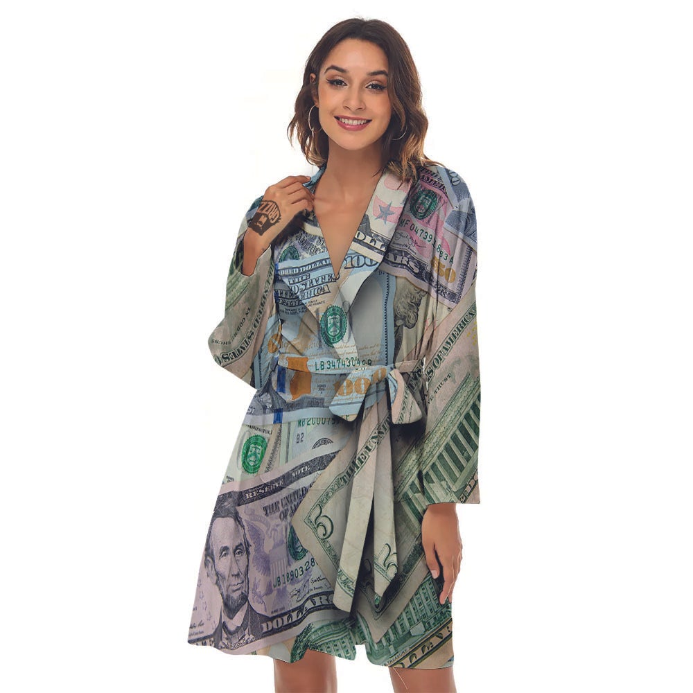 US Dollar Print Women's Robe-grizzshop