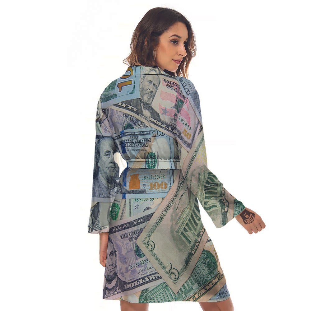 US Dollar Print Women's Robe-grizzshop