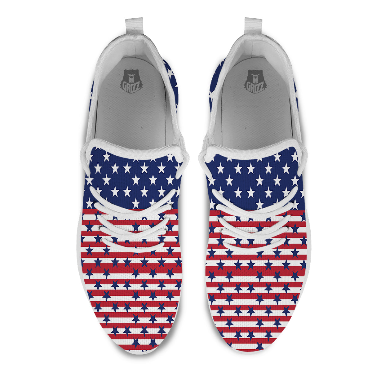 USA Blue And White Star Print Pattern White Athletic Shoes-grizzshop