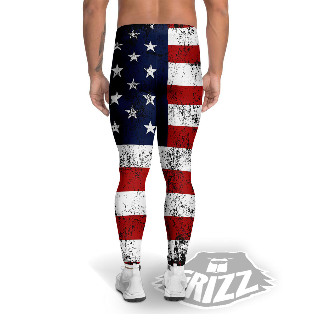 USA Flag Grunge Print Men's Leggings-grizzshop
