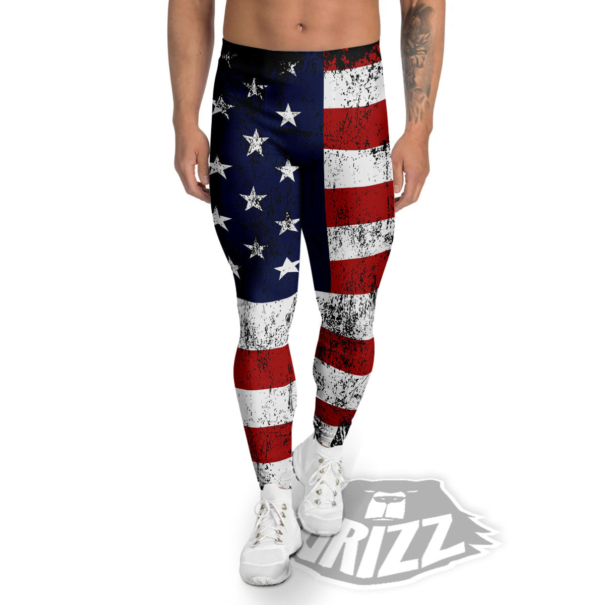 USA Flag Grunge Print Men's Leggings-grizzshop