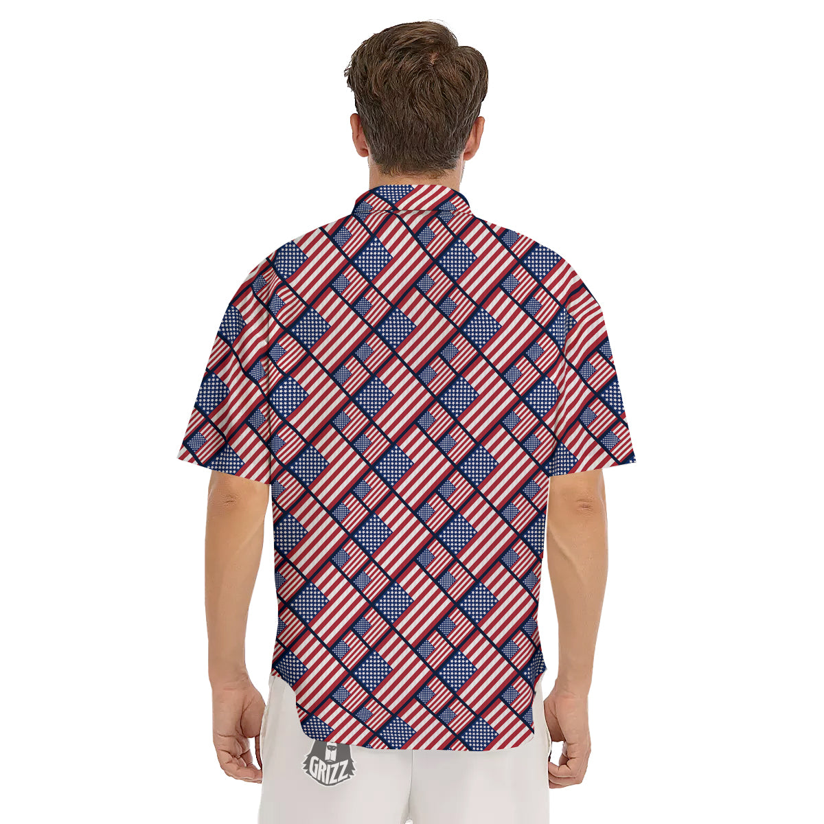 USA Flag Independence Day Print Pattern Men's Short Sleeve Shirts-grizzshop