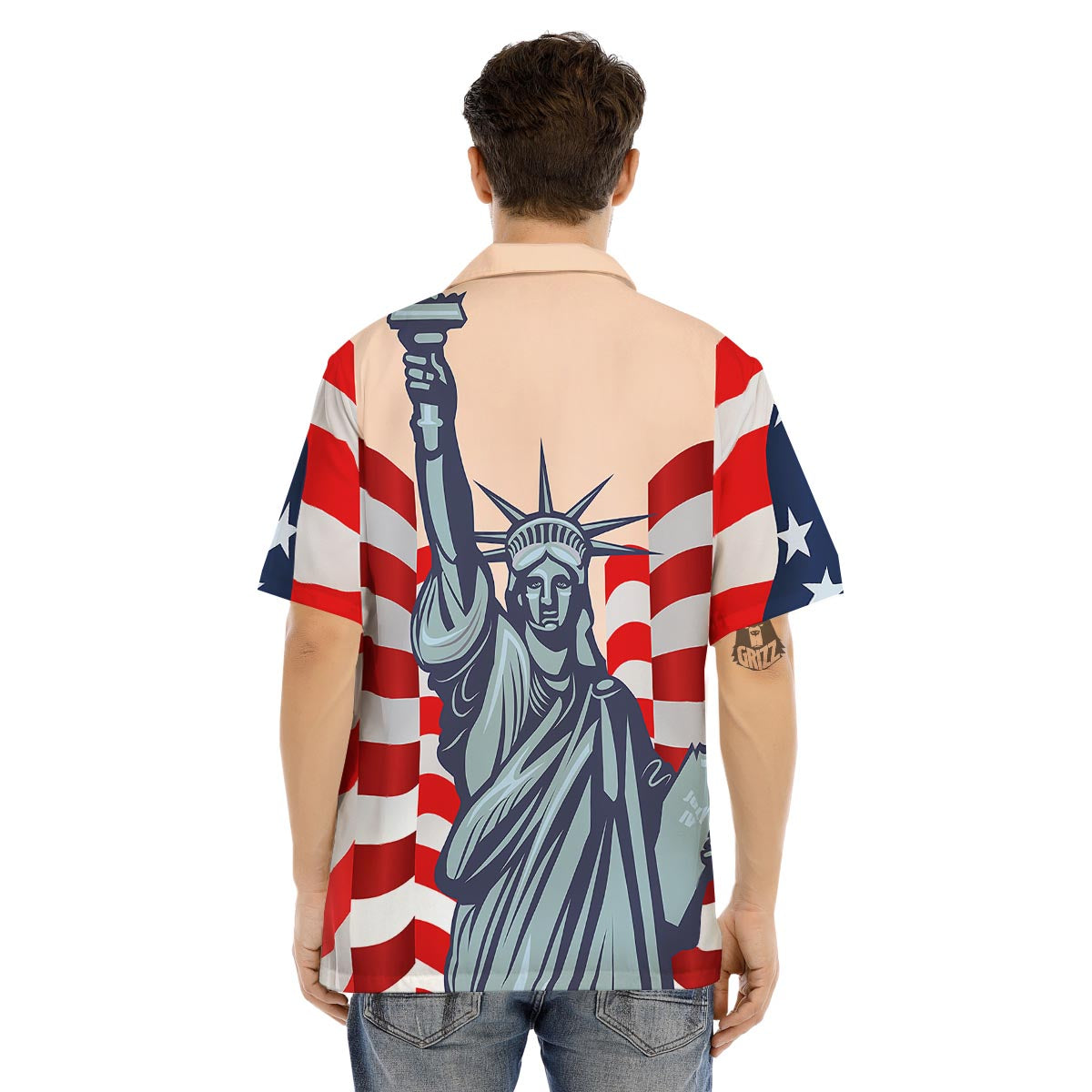 USA Flag Statue of Liberty Print Men's Hawaiian Shirt-grizzshop
