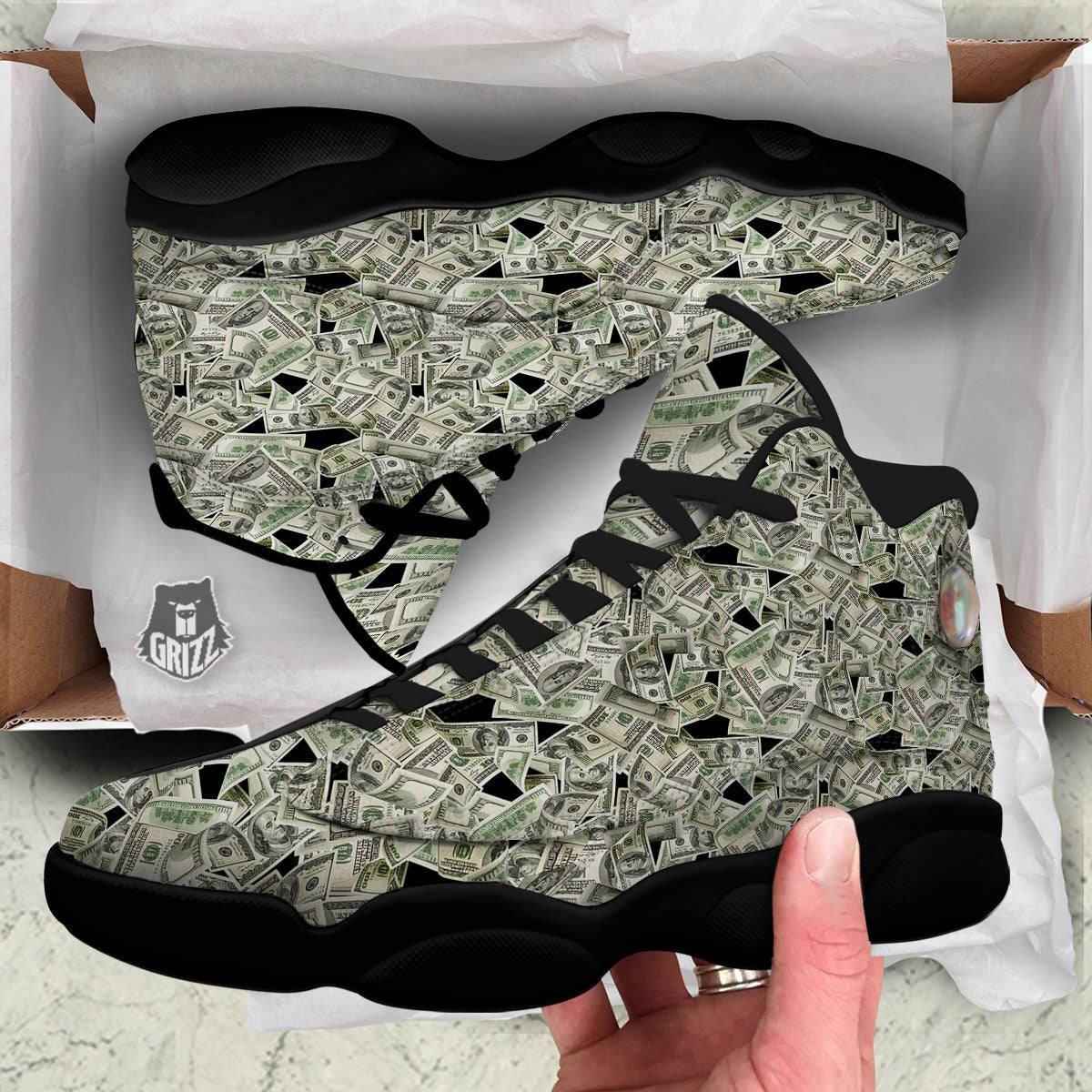 USD Flying Print Black Basketball Shoes-grizzshop