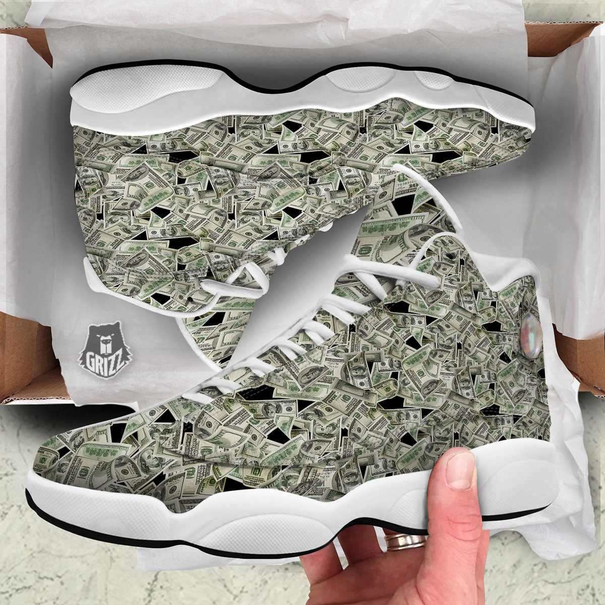 USD Flying Print White Basketball Shoes-grizzshop