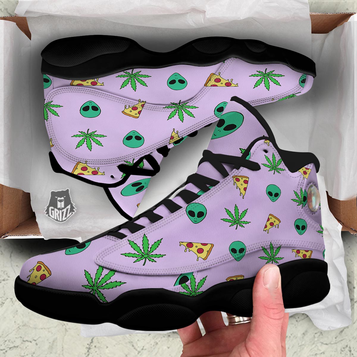 Ufo Pizza Trippy Print Pattern Black Basketball Shoes-grizzshop