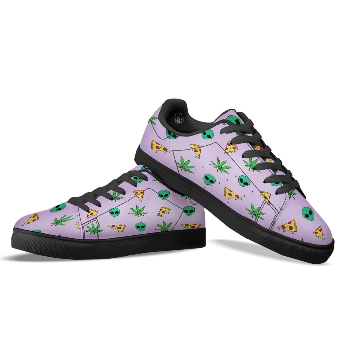 Ufo Pizza Trippy Print Pattern Black Low Top Sneakers-grizzshop