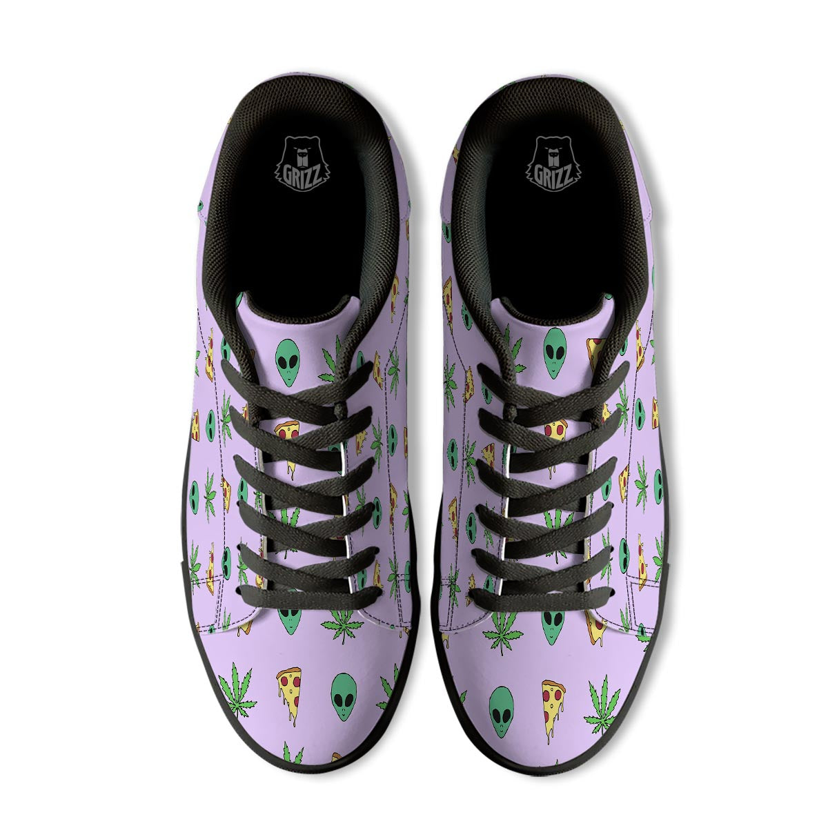 Ufo Pizza Trippy Print Pattern Black Low Top Sneakers-grizzshop