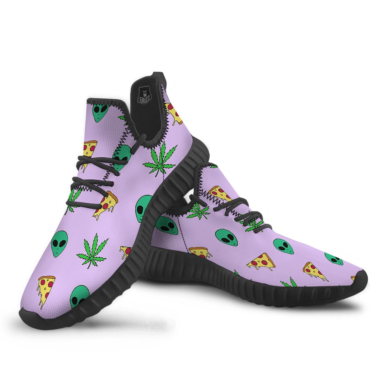 Ufo Pizza Trippy Print Pattern Black Walking Shoes-grizzshop