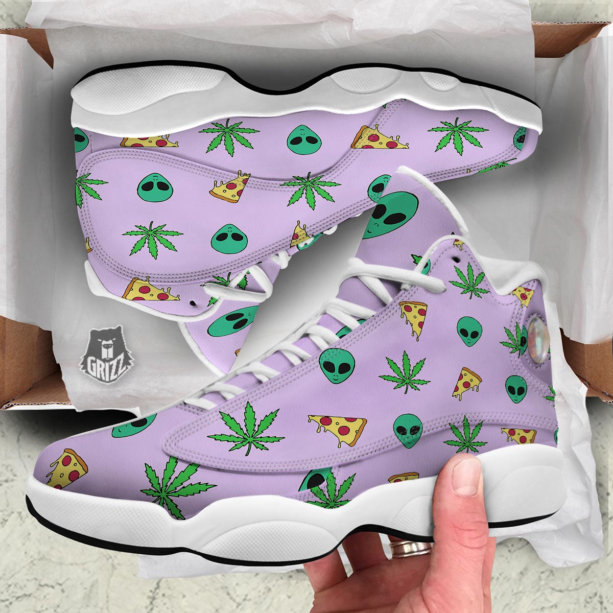 Ufo Pizza Trippy Print Pattern White Basketball Shoes-grizzshop