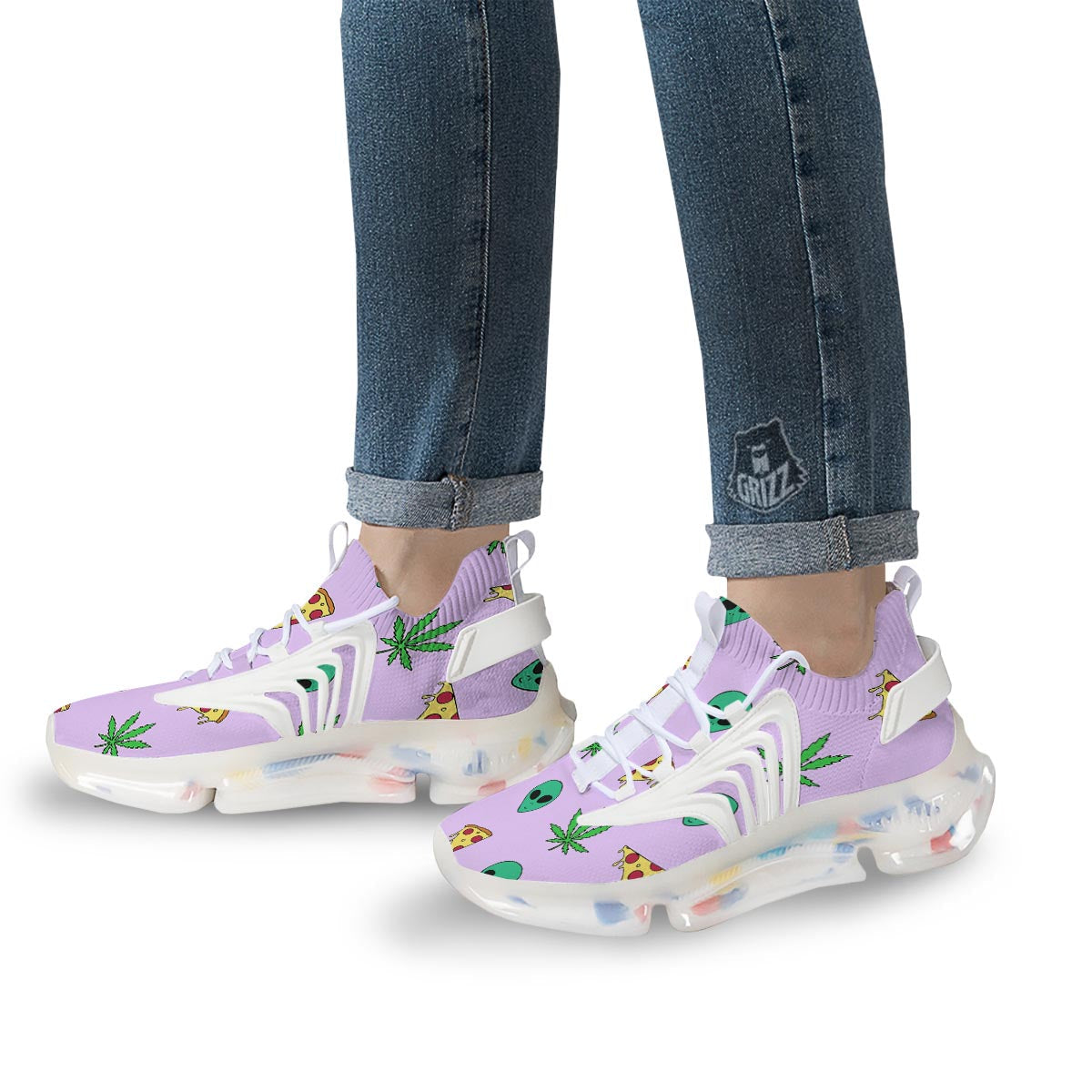Ufo Pizza Trippy Print Pattern White Gym Shoes-grizzshop