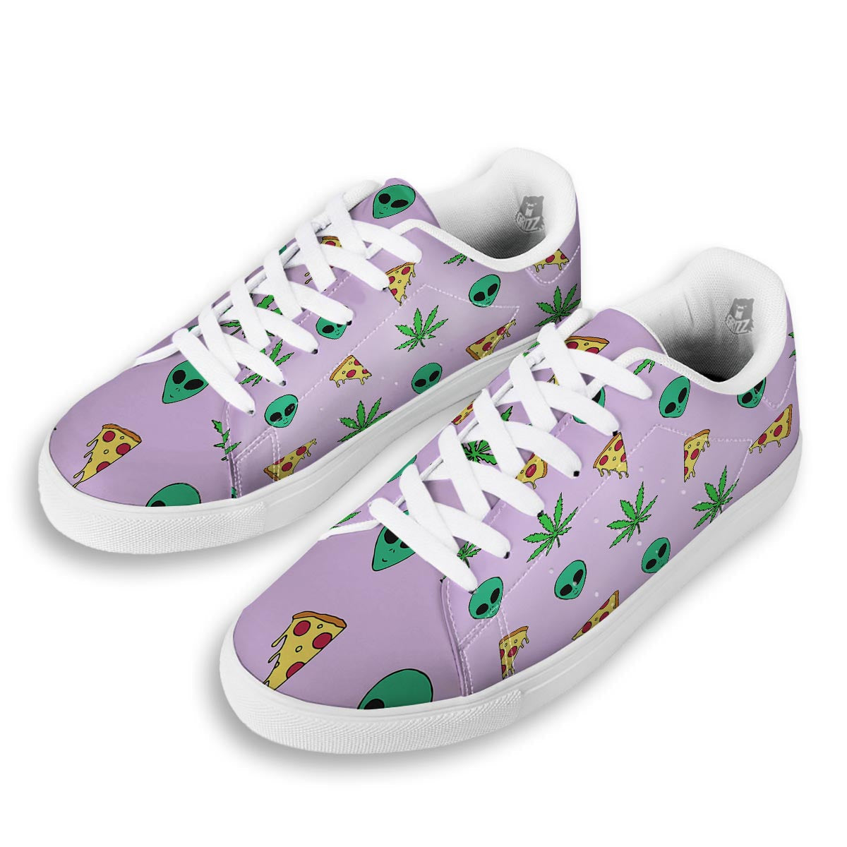 Ufo Pizza Trippy Print Pattern White Low Top Sneakers-grizzshop