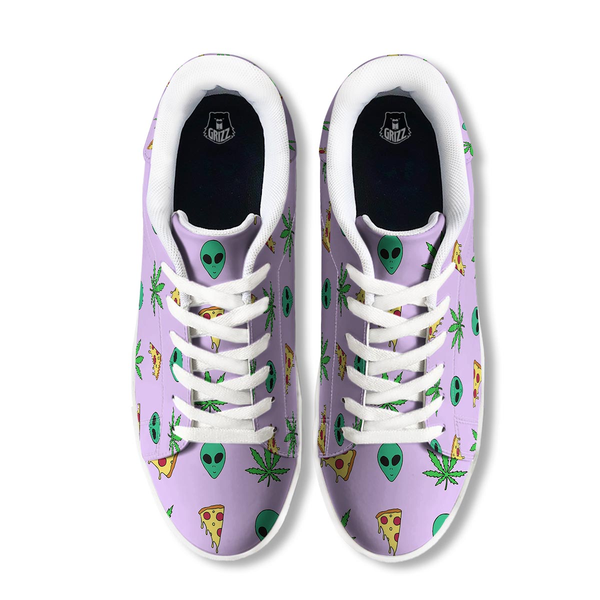 Ufo Pizza Trippy Print Pattern White Low Top Sneakers-grizzshop