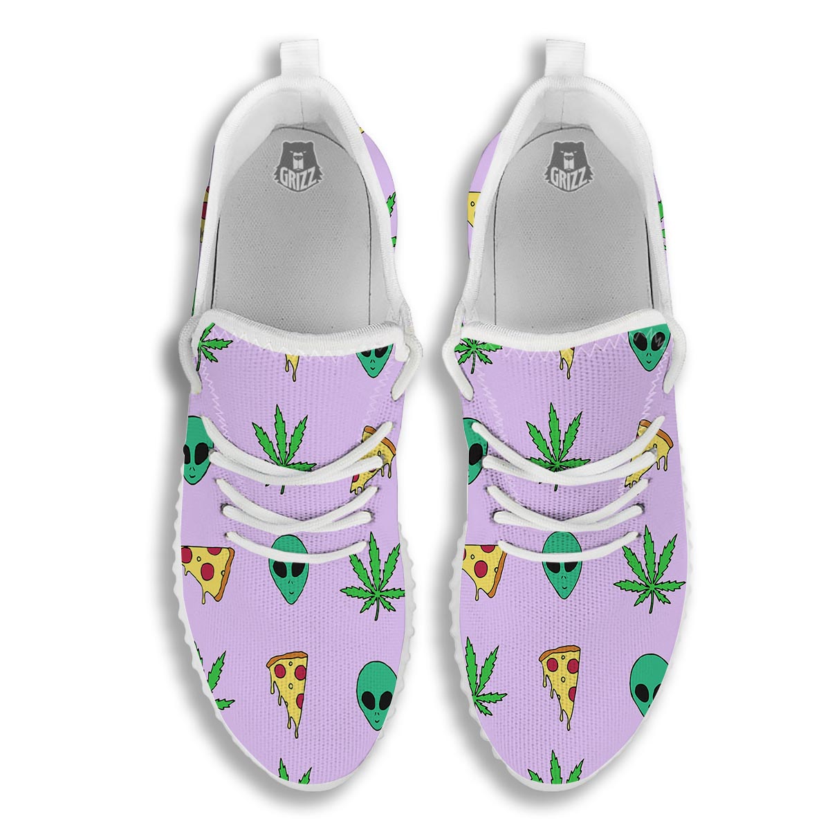 Ufo Pizza Trippy Print Pattern White Walking Shoes-grizzshop