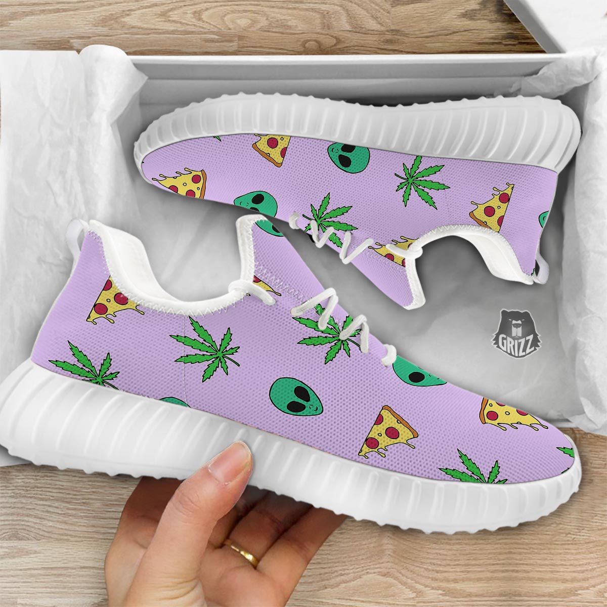 Ufo Pizza Trippy Print Pattern White Walking Shoes-grizzshop