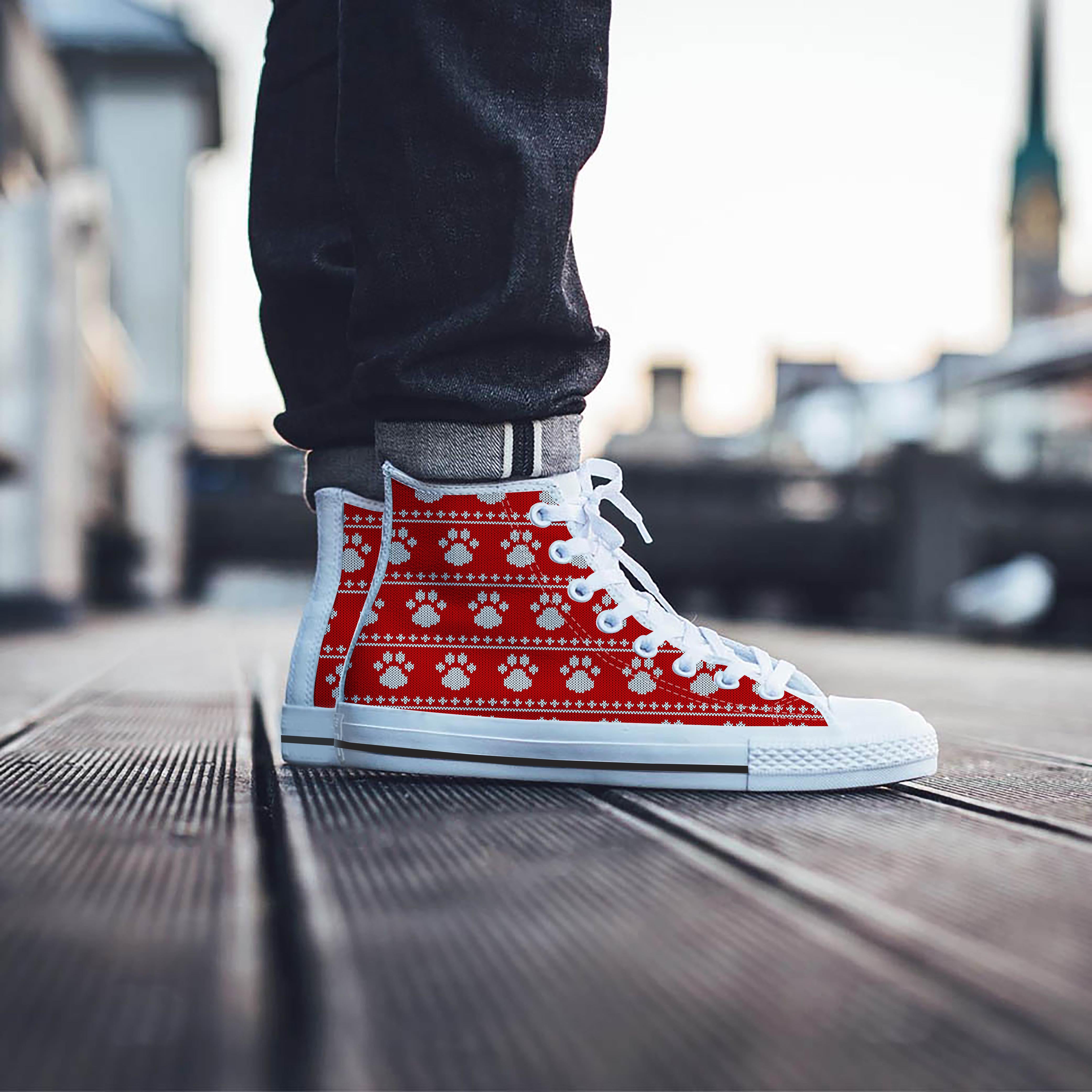 Ugly Christmas Paw Men's High Top Shoes-grizzshop