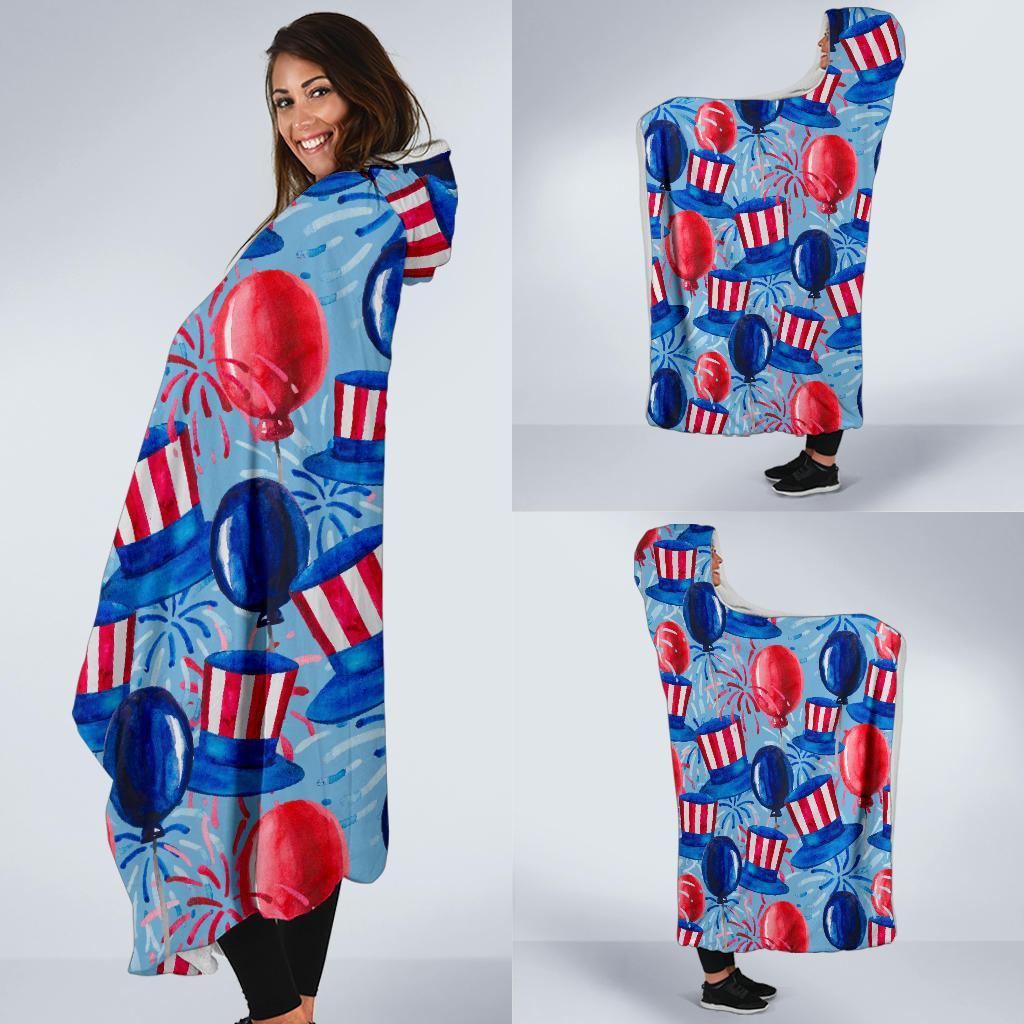 Uncle Sam Balloon Pattern Print Hooded Blanket-grizzshop