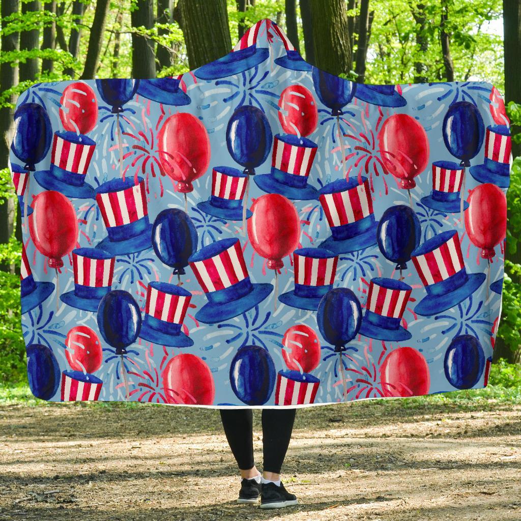 Uncle Sam Balloon Pattern Print Hooded Blanket-grizzshop