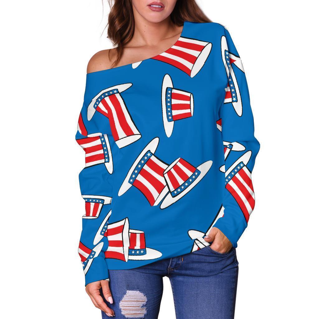 Uncle Sam Pattern Print Women Off Shoulder Sweatshirt-grizzshop