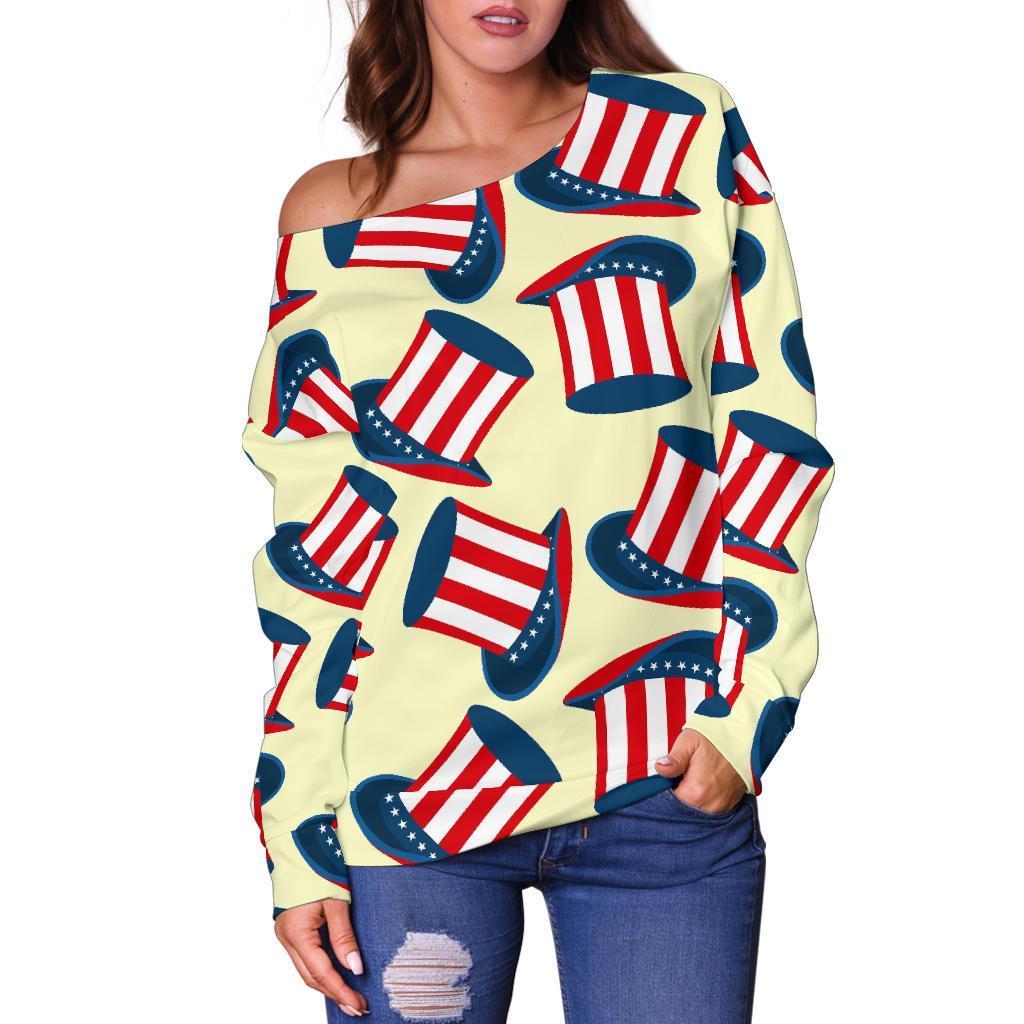 Uncle Sam Print Pattern Women Off Shoulder Sweatshirt-grizzshop
