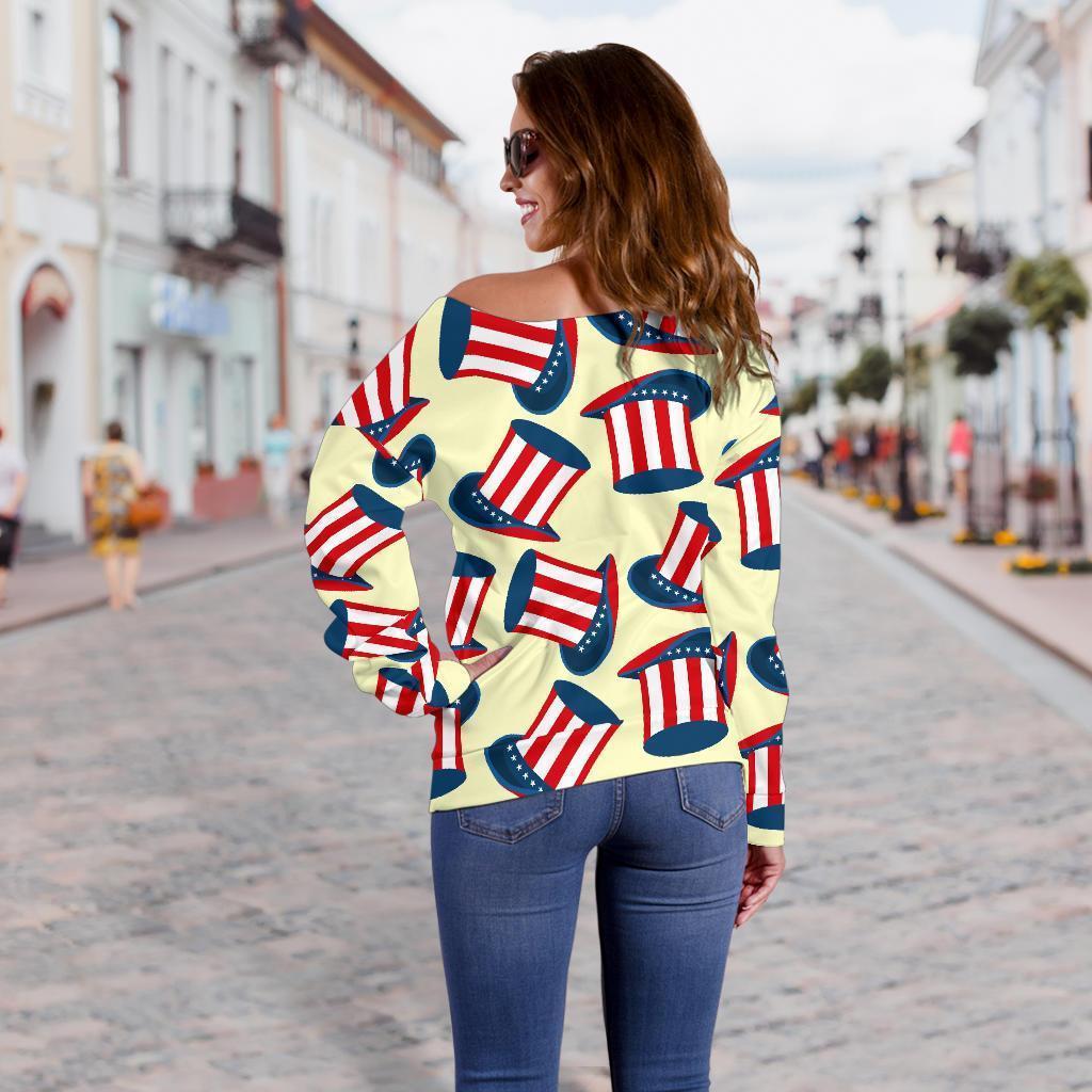 Uncle Sam Print Pattern Women Off Shoulder Sweatshirt-grizzshop