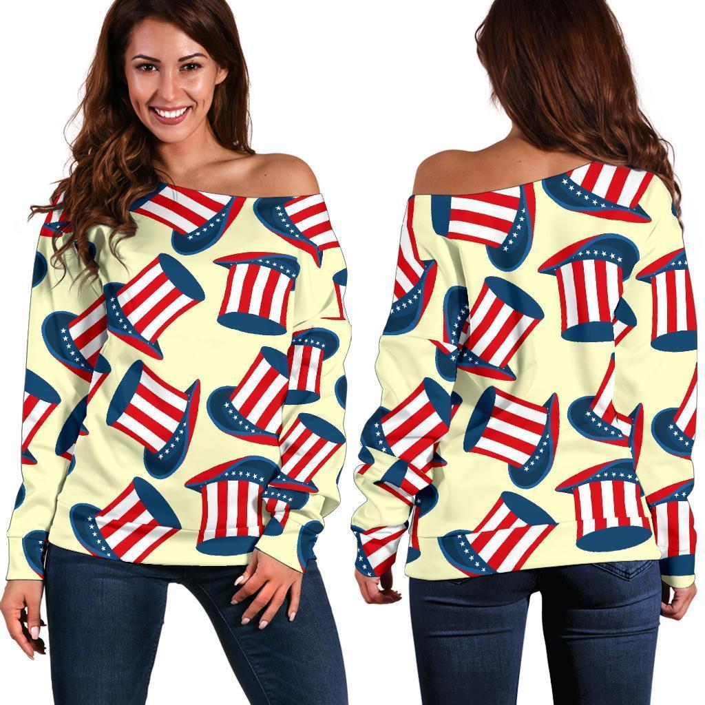 Uncle Sam Print Pattern Women Off Shoulder Sweatshirt-grizzshop