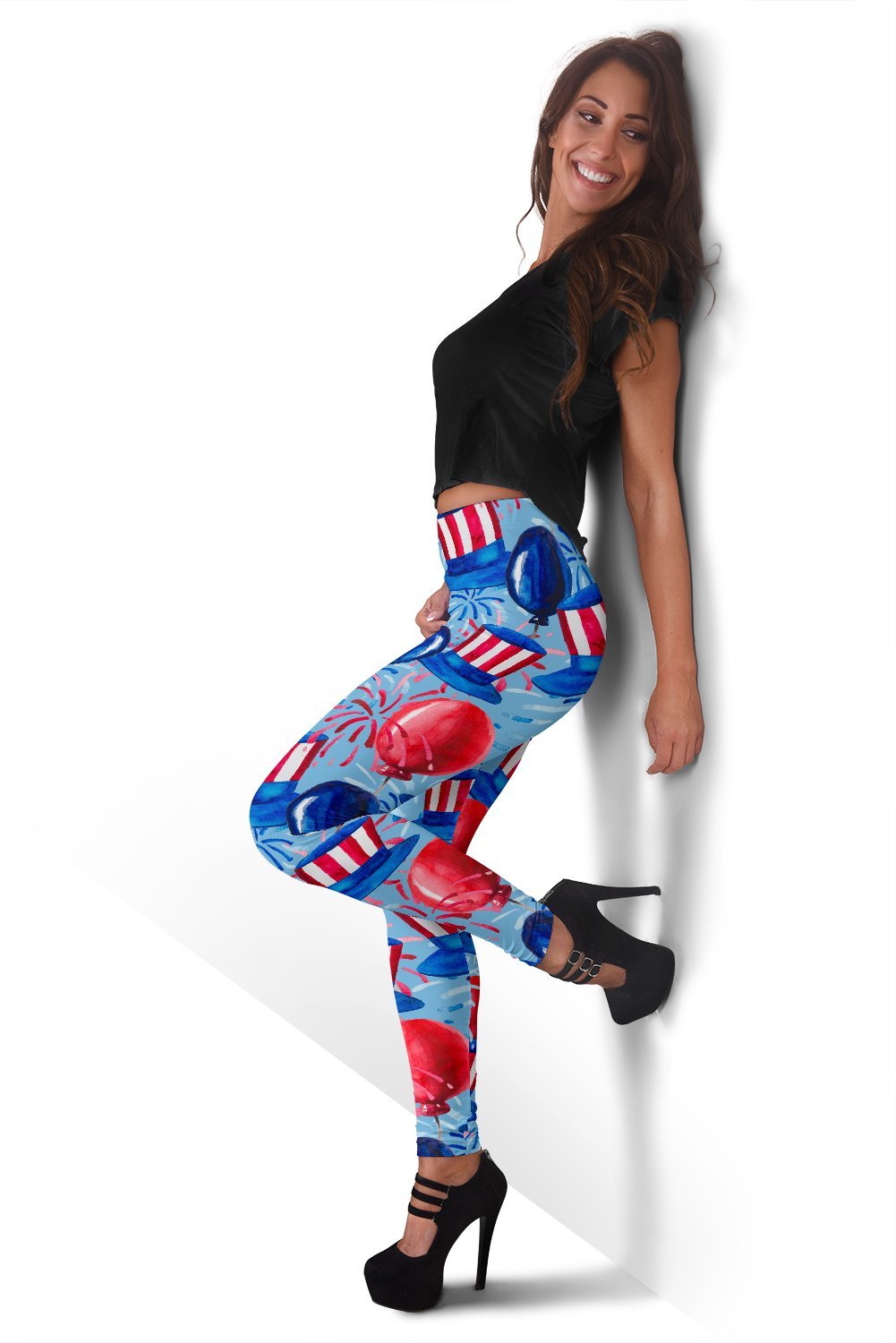 Uncle Sam Balloon Pattern Print Women Leggings-grizzshop