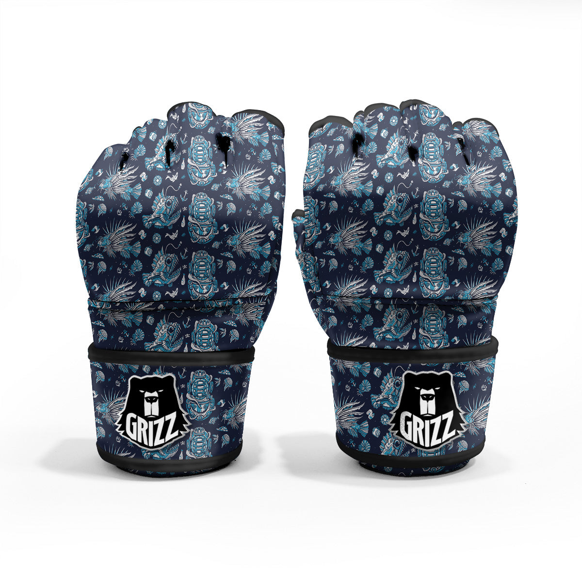 Underwater Blue Tattoo Print Pattern MMA Gloves-grizzshop