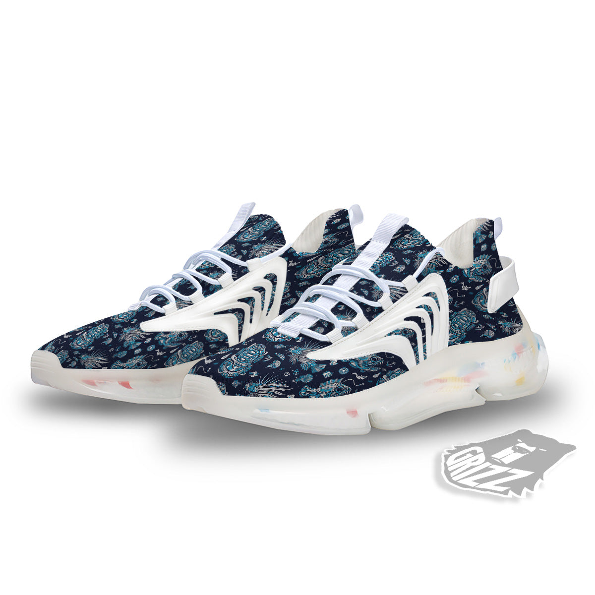 Underwater Blue Tattoo Print Pattern White Gym Shoes-grizzshop
