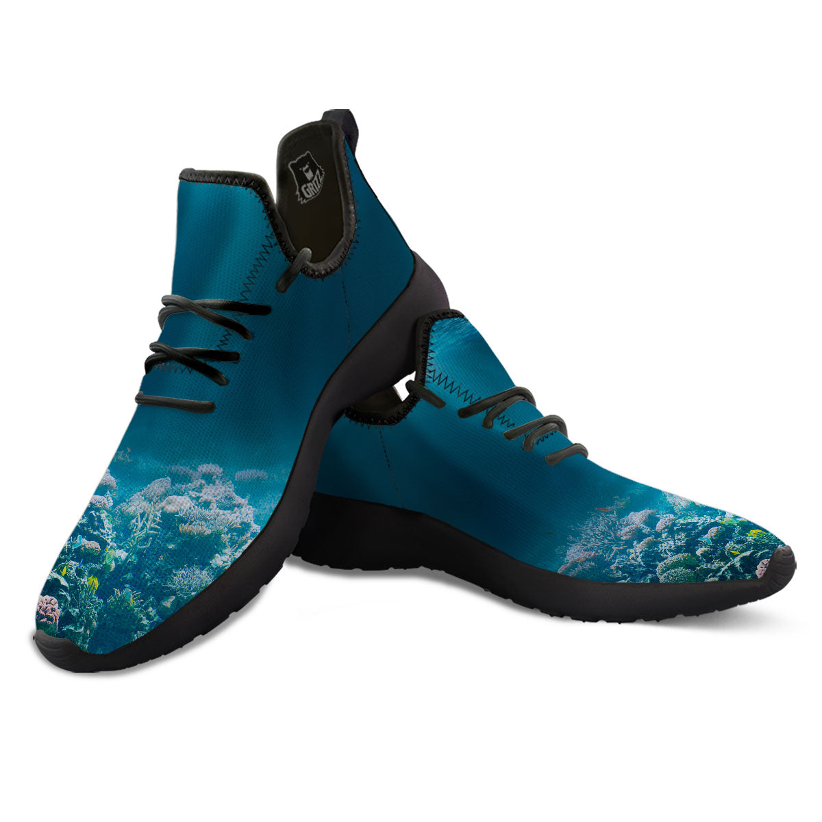 Underwater Ocean Print Black Athletic Shoes-grizzshop