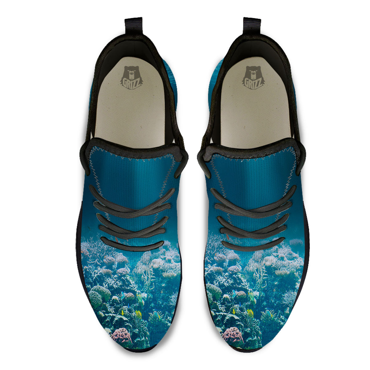 Underwater Ocean Print Black Athletic Shoes-grizzshop
