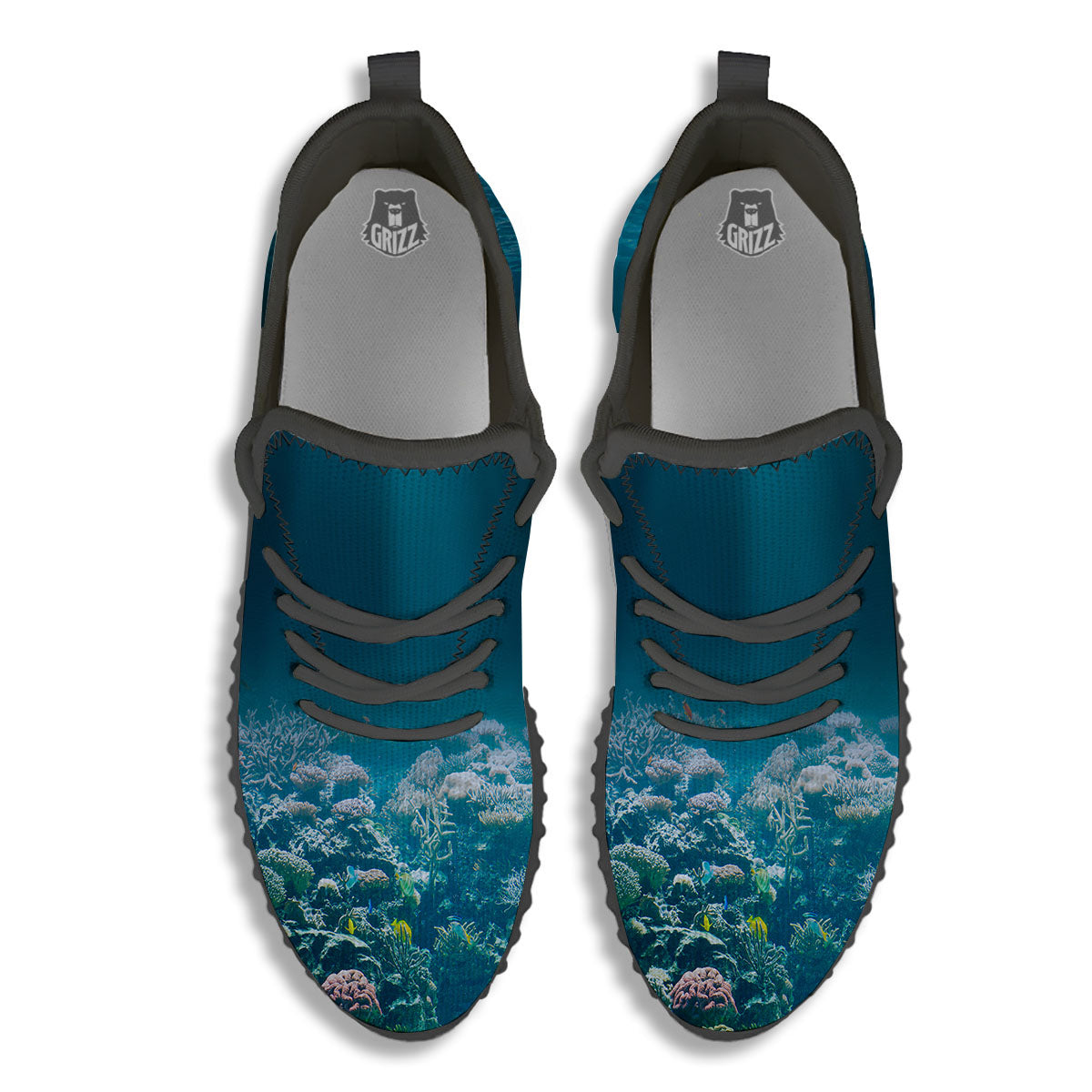 Underwater Ocean Print Black Walking Shoes-grizzshop