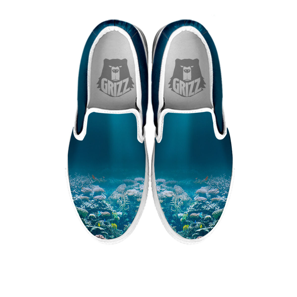 Underwater Ocean Print White Slip On Shoes-grizzshop