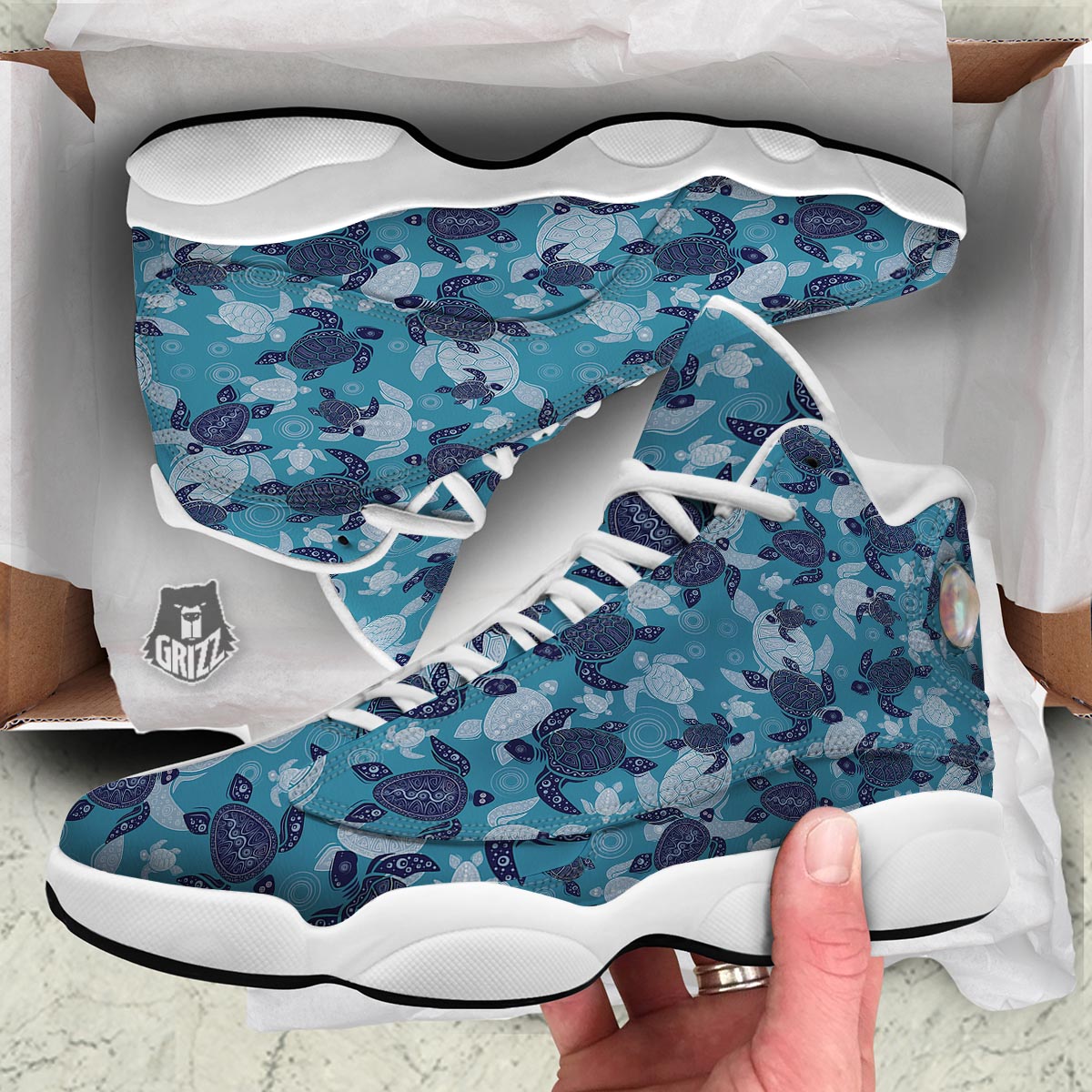 Underwater Sea Turtle Family Print Pattern White Basketball Shoes-grizzshop