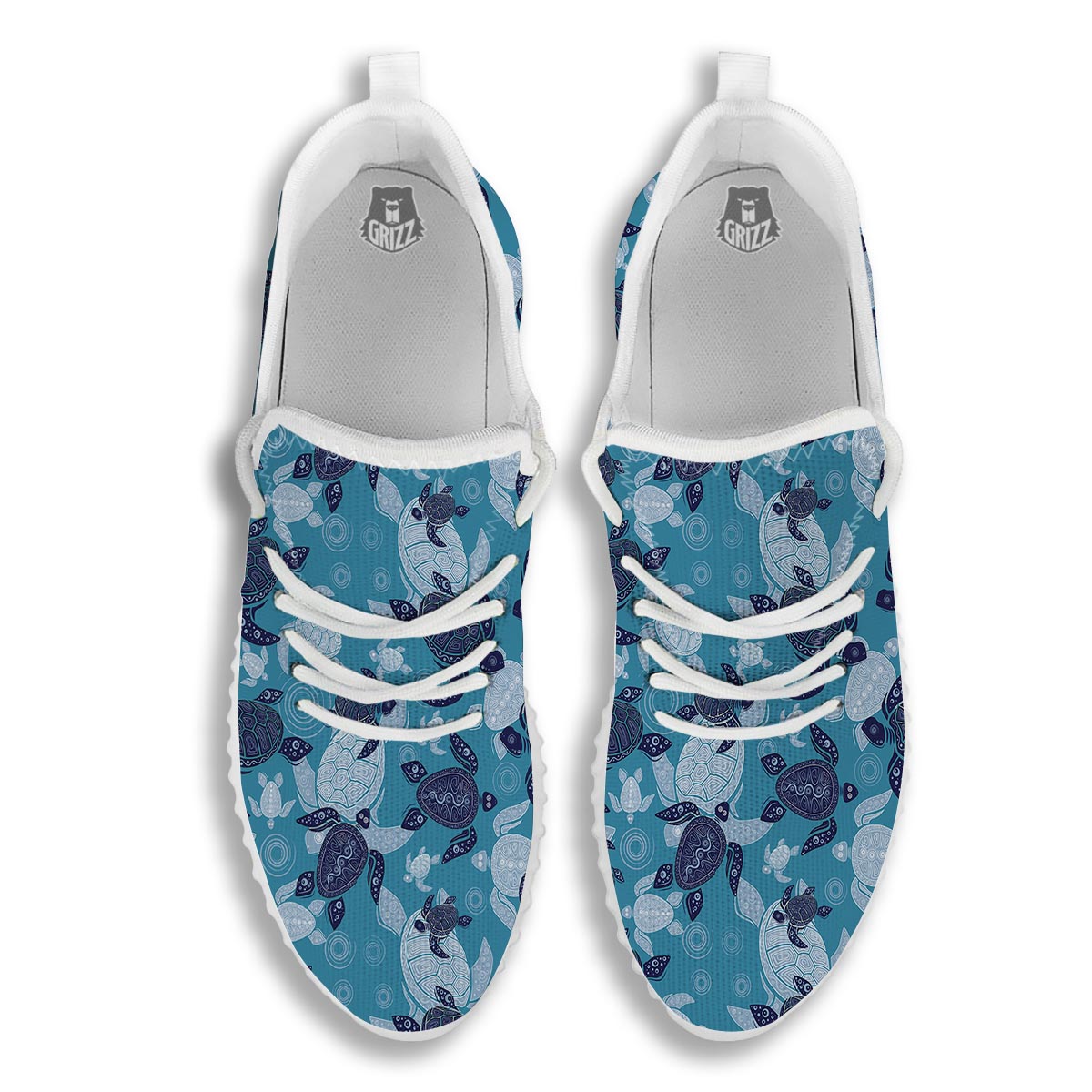Underwater Sea Turtle Family Print Pattern White Walking Shoes-grizzshop
