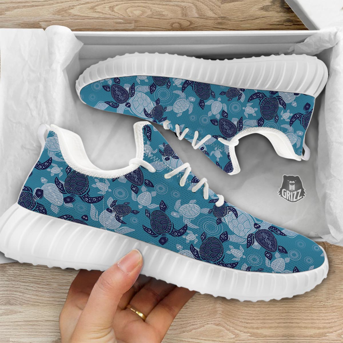 Underwater Sea Turtle Family Print Pattern White Walking Shoes-grizzshop