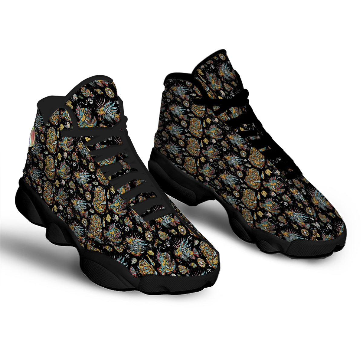 Underwater World Colorful Print Pattern Black Basketball Shoes-grizzshop