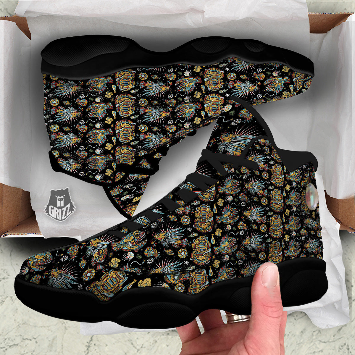 Underwater World Colorful Print Pattern Black Basketball Shoes-grizzshop