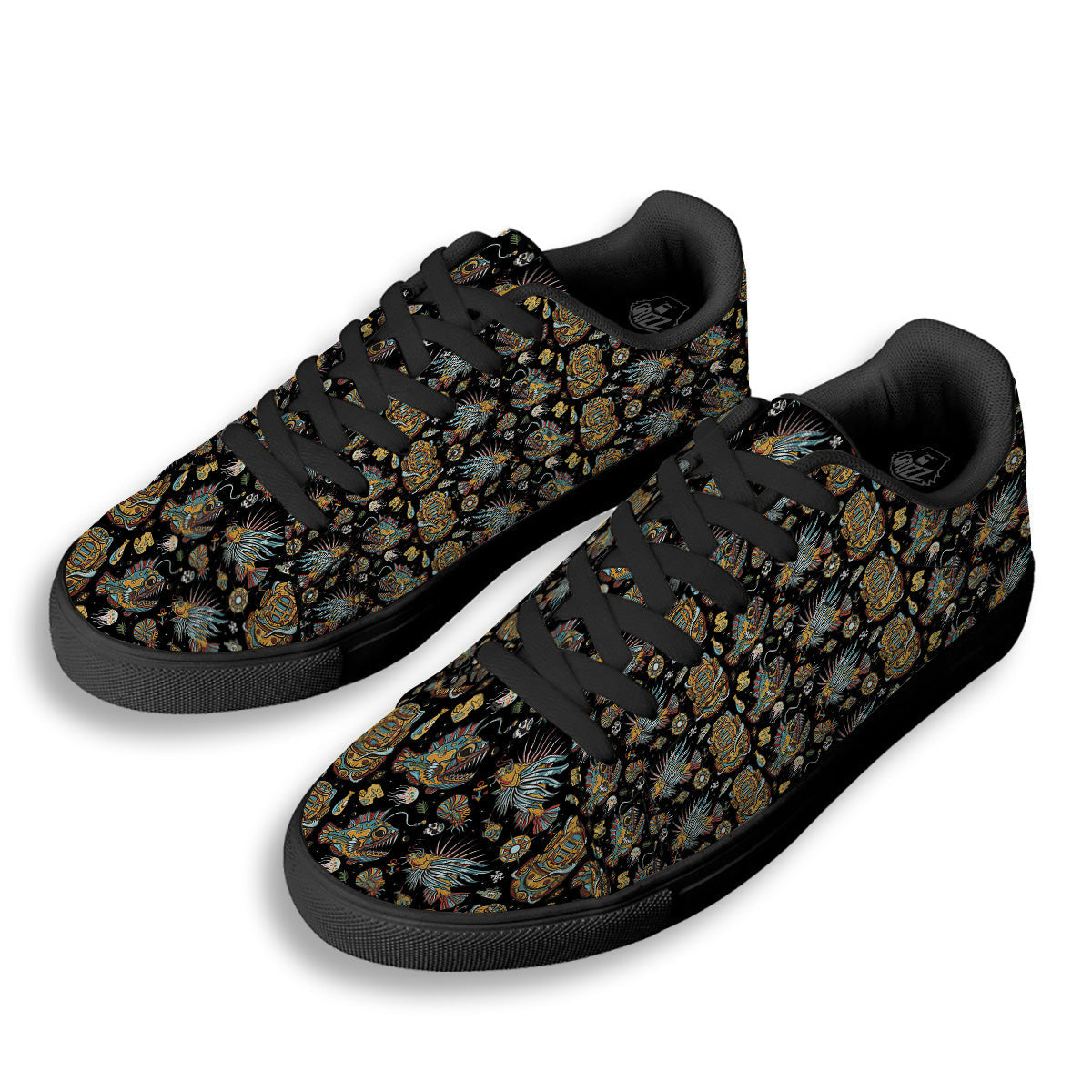 Underwater World Colorful Print Pattern Black Low Top Sneakers-grizzshop