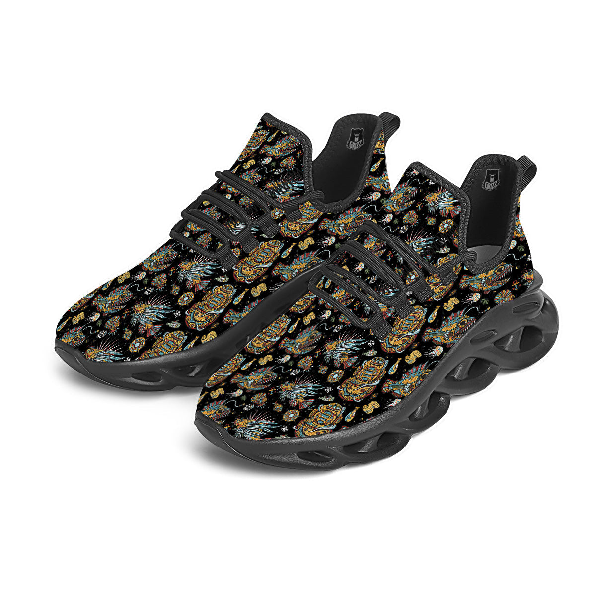 Underwater World Colorful Print Pattern Black Running Shoes-grizzshop