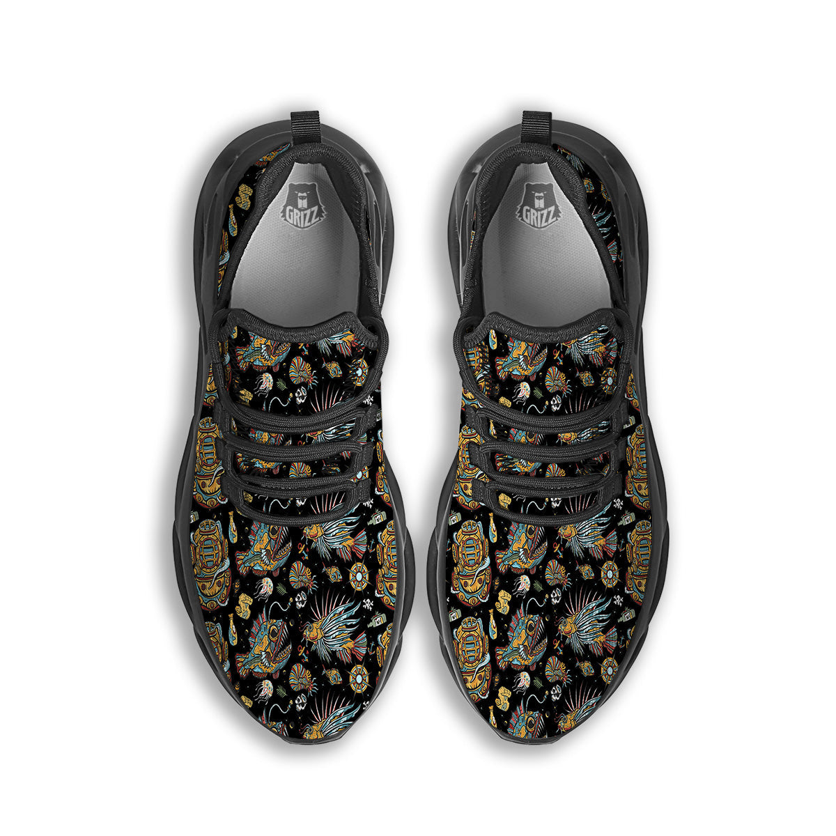 Underwater World Colorful Print Pattern Black Running Shoes-grizzshop