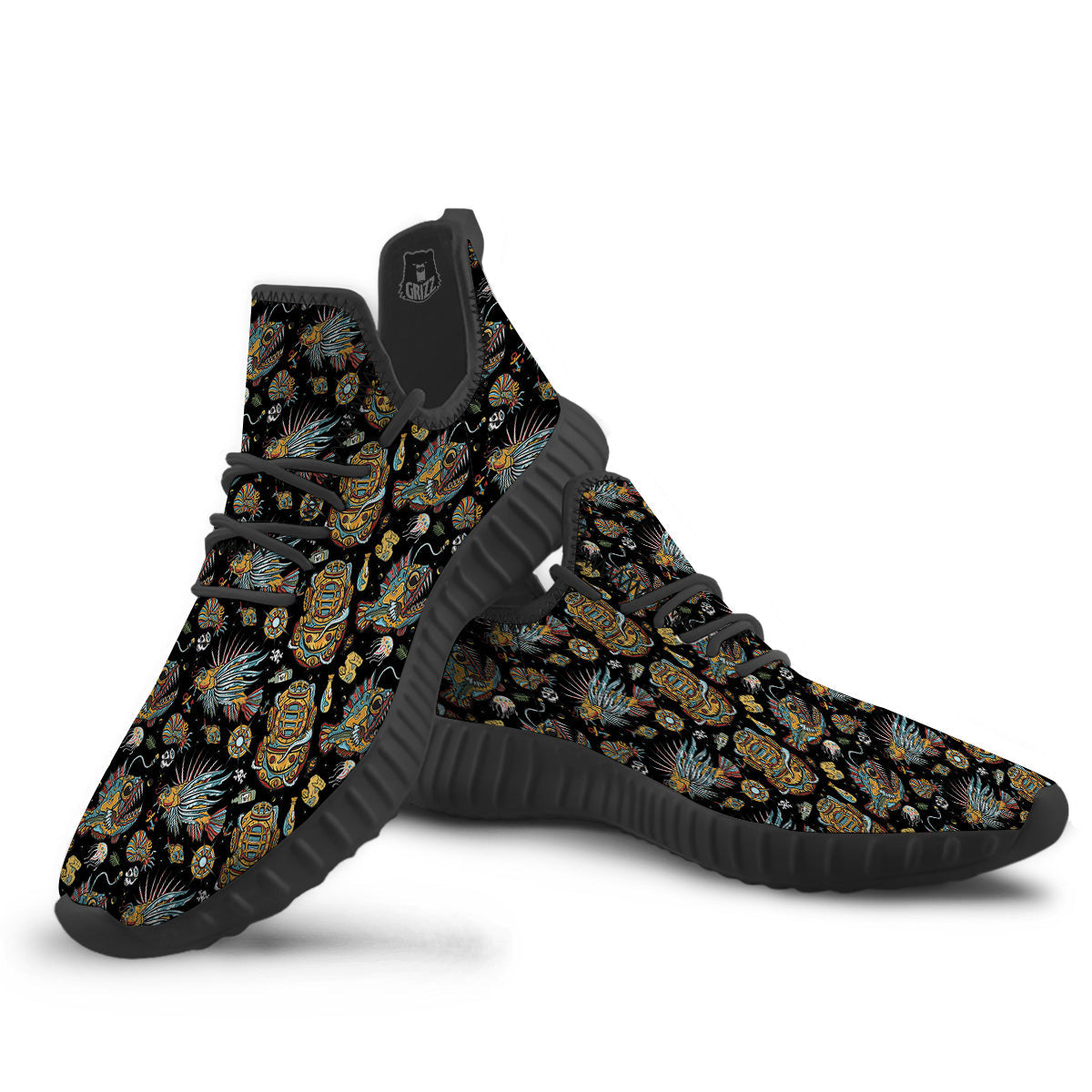 Underwater World Colorful Print Pattern Black Walking Shoes-grizzshop
